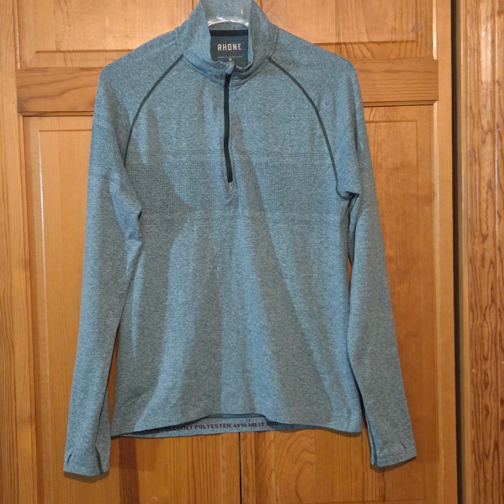 Rhone Reign 1/4 Zip Pullover Mens Medium Heathered Teal Green Long Sleeve Top